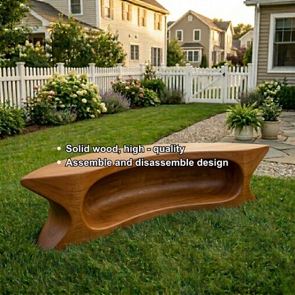 Solid Wood Outdoor Bench with Sculpted Hollow Base and Organic Curved Silhouette - view 7 of 8