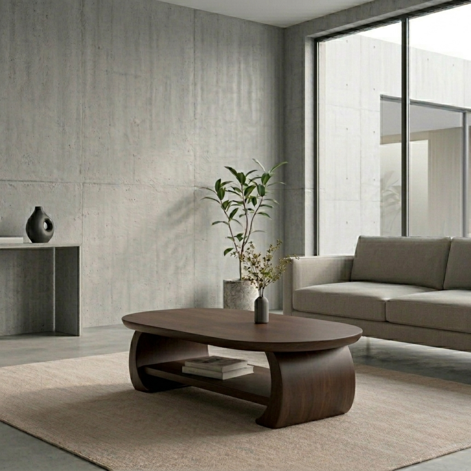 Solid Wood Oval Coffee Table with Shelf – Modern Minimalist Living Room Table - view 4 of 8