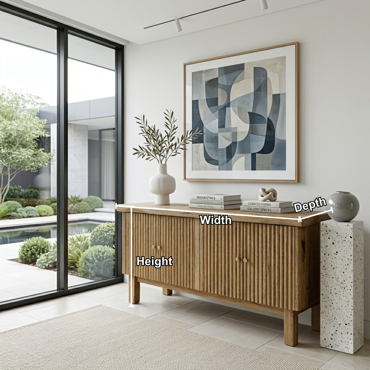 Fluted Solid Wood Console Table with Cabinet – Modern Slatted Entryway Sideboard - view 5 of 7