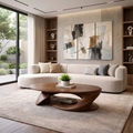 Solid Wood Oval Coffee Table with Sculptural Base – Modern Living Room Center Table - view 3 of 8