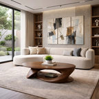 Solid Wood Oval Coffee Table with Sculptural Base – Modern Living Room Center Table - view 3 of 8