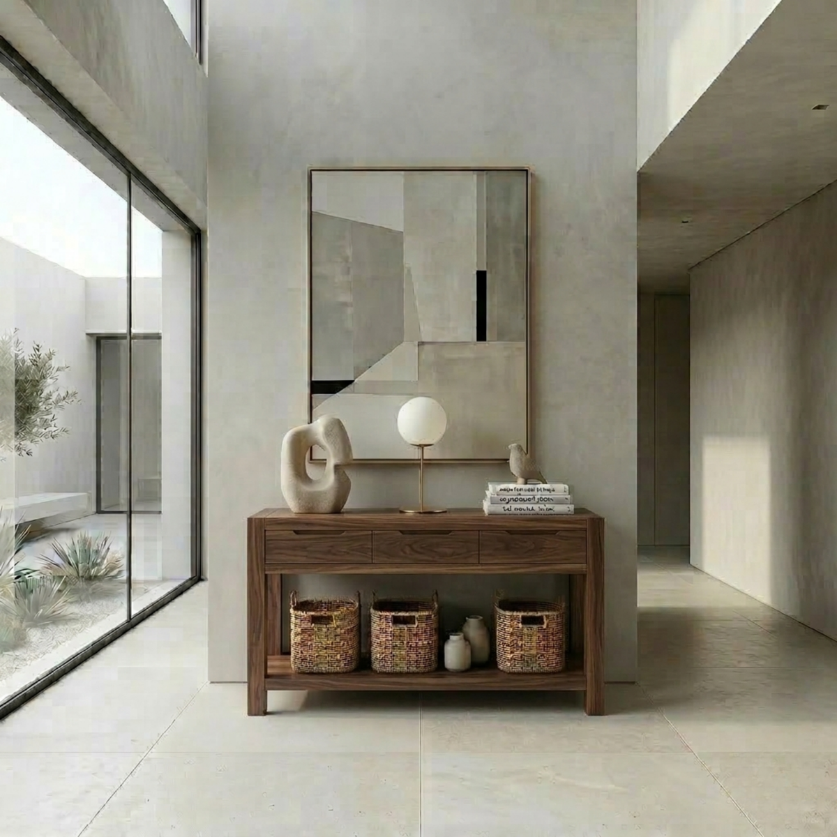 Solid Wood Console Table with Drawers and Shelf – Modern Minimalist Entryway Table - view 1 of 7