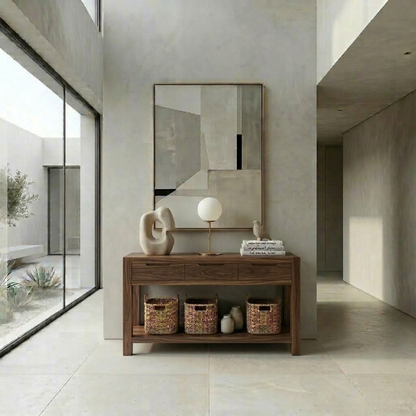 Solid Wood Console Table with Drawers and Shelf – Modern Minimalist Entryway Table - view 1 of 7