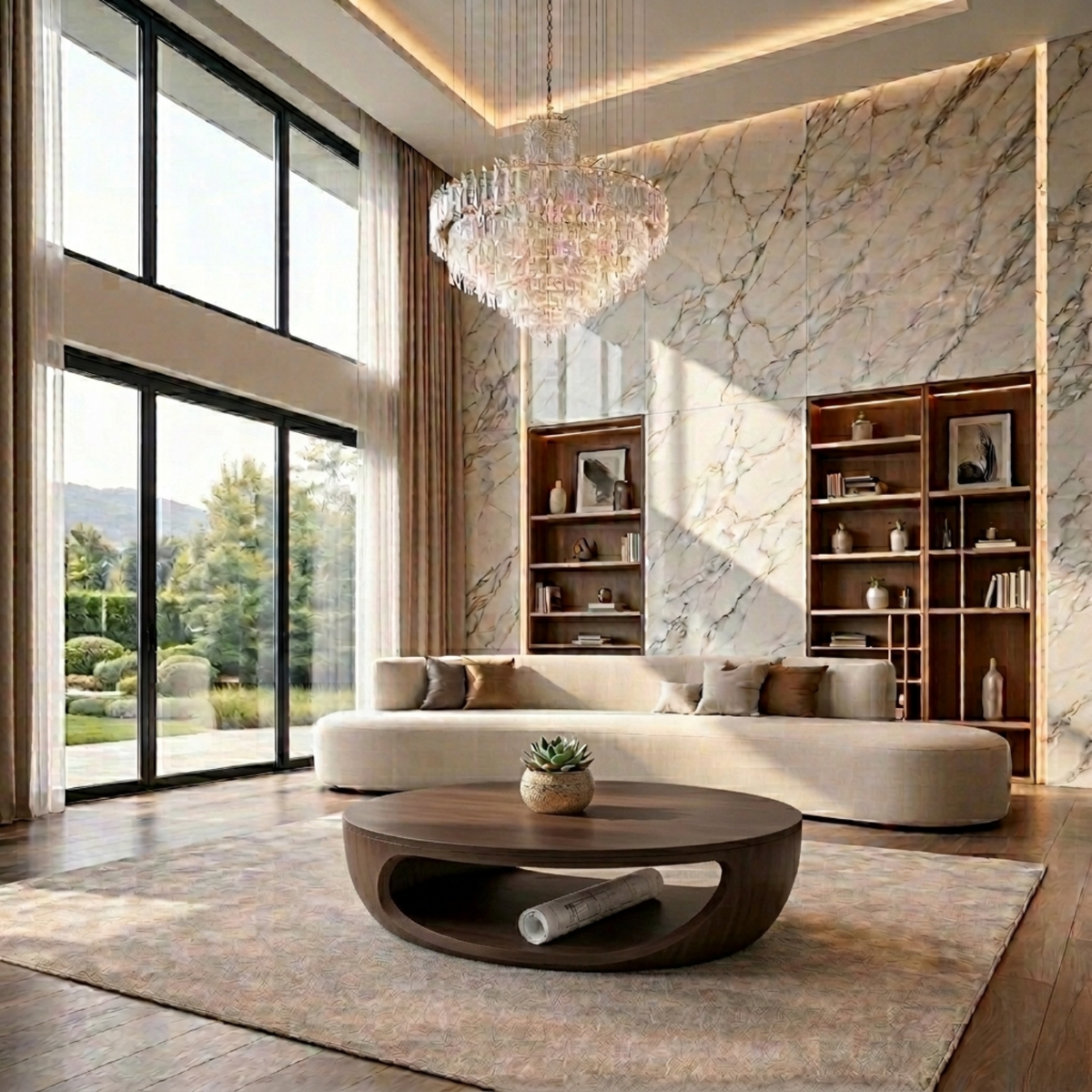 Solid Wood Round Coffee Table with Open Base – Modern Sculptural Living Room Table - view 1 of 8
