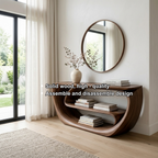 Curved Solid Wood Console Table with Open Shelves – Sculptural Modern Entryway Table - view 5 of 7
