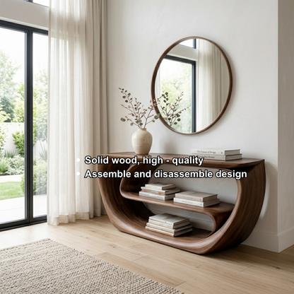 Curved Solid Wood Console Table with Open Shelves – Sculptural Modern Entryway Table - view 5 of 7