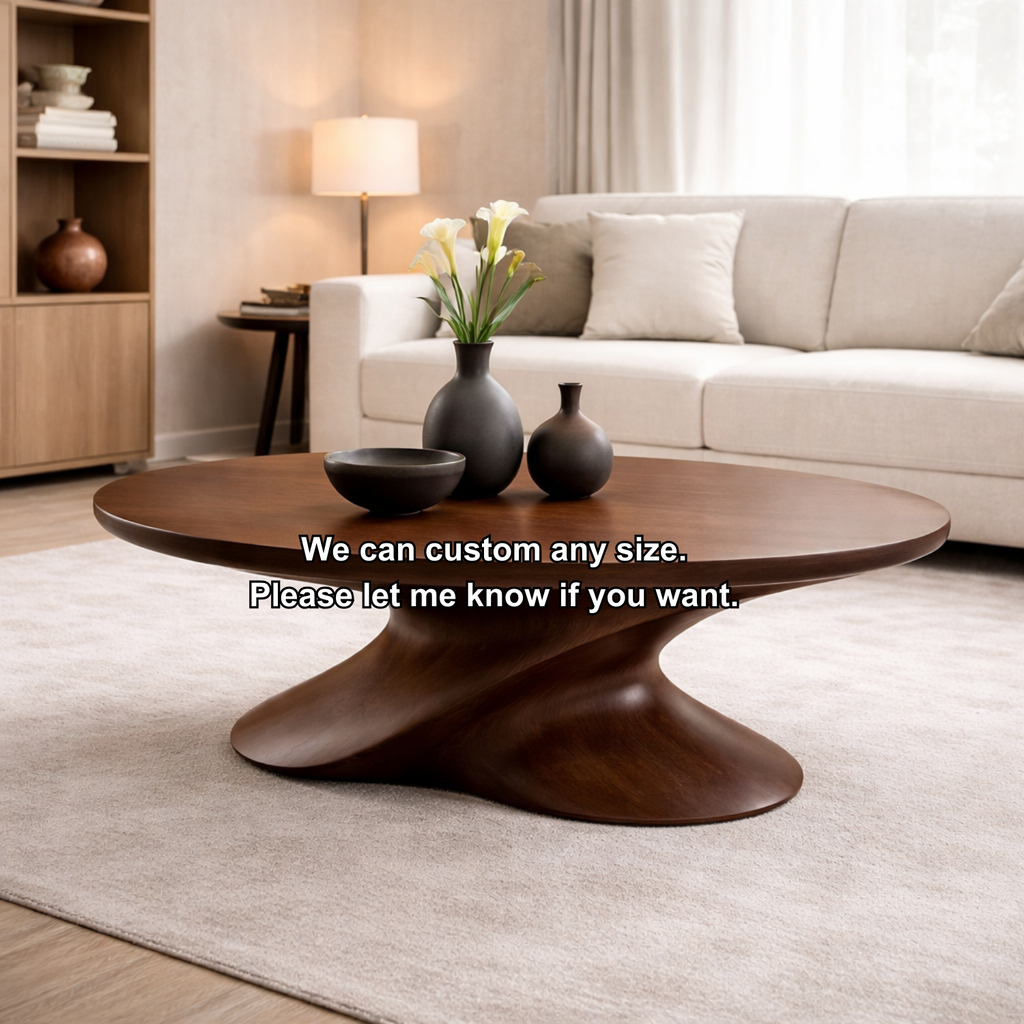 Modern Solid Wood Coffee Table with Sculptural Base – Contemporary Round Coffee Table - view 8 of 8