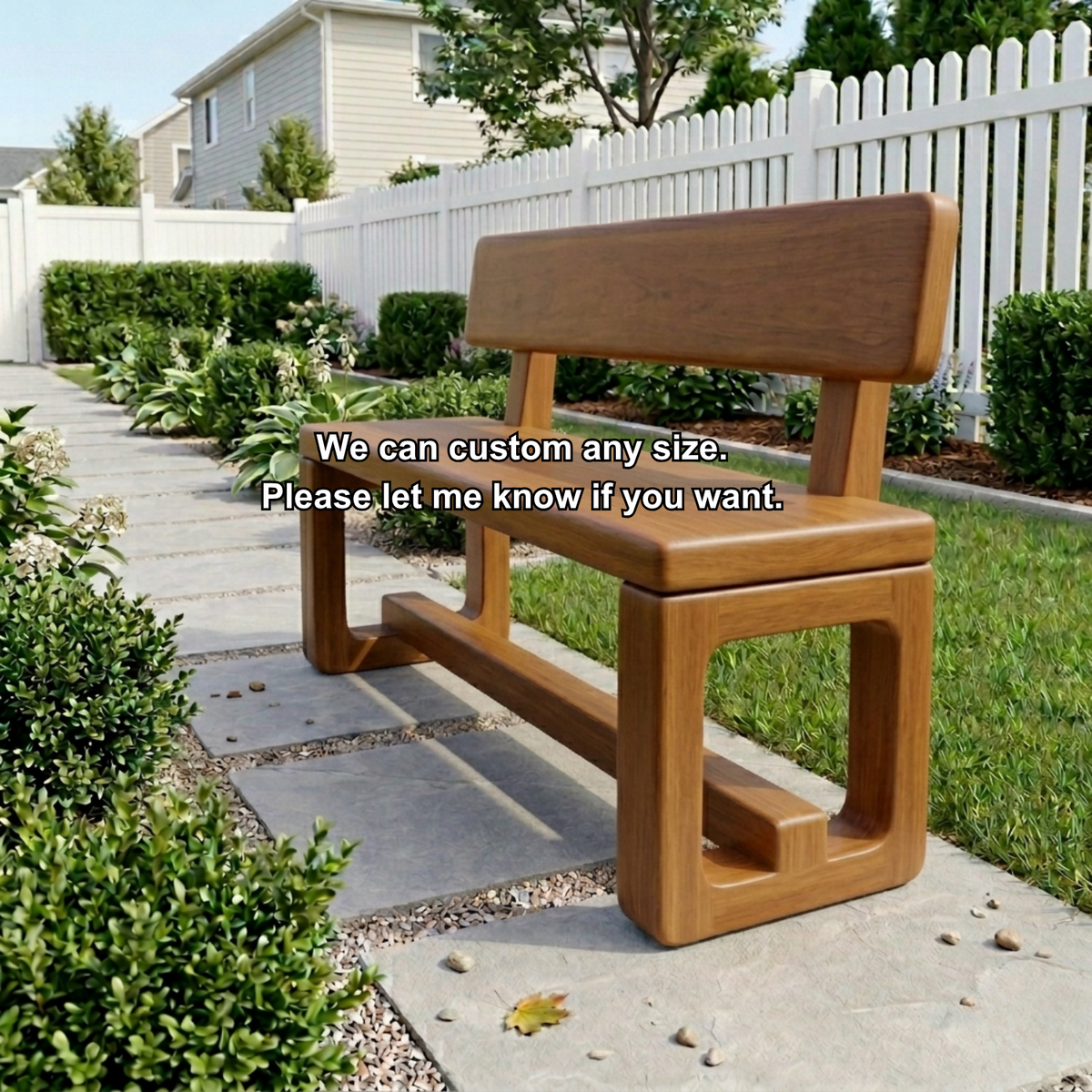 Solid Wood Outdoor Bench with Backrest and Modern Geometric Frame - view 7 of 7