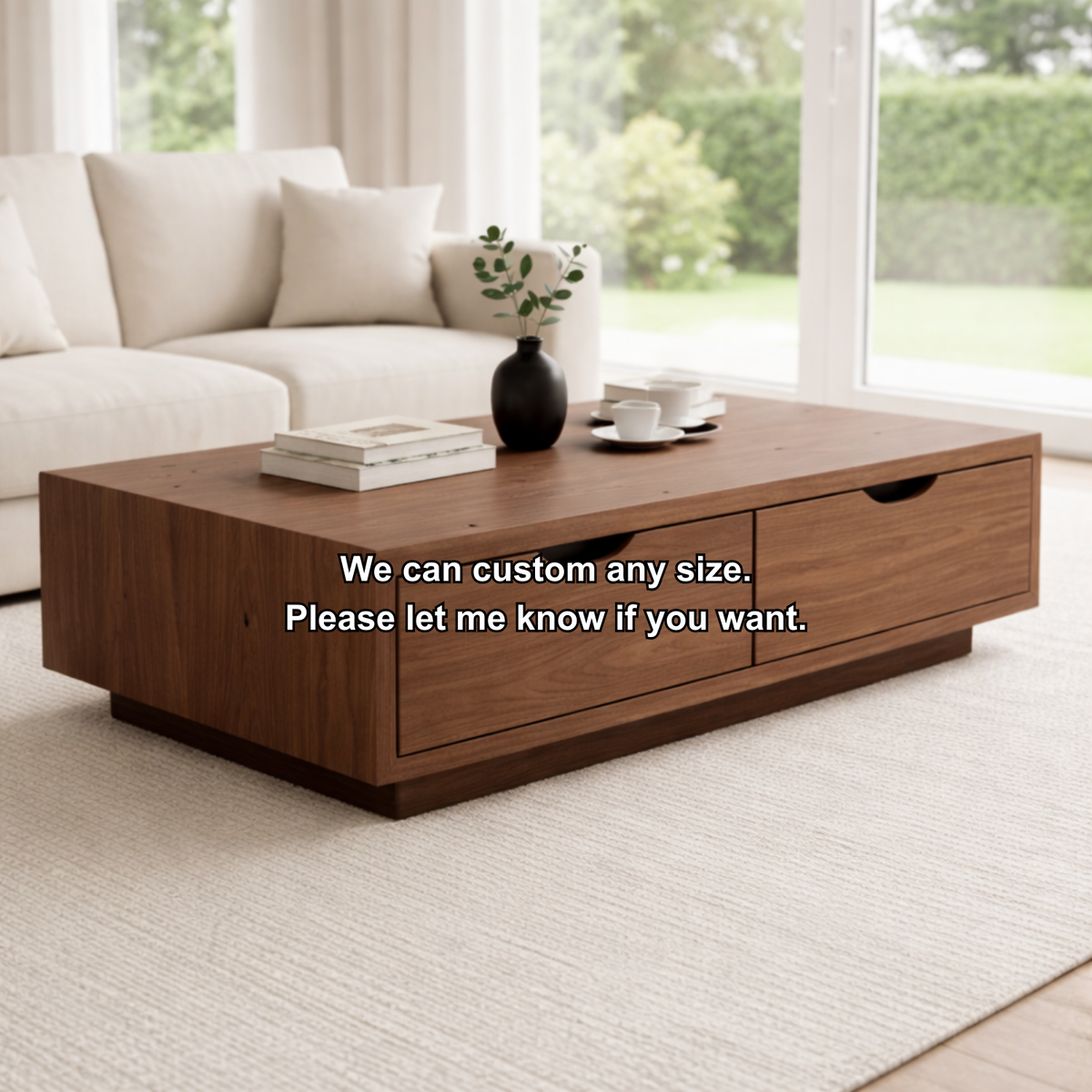 Solid Wood Coffee Table with Storage Drawers – Modern Low Profile Living Room Table - view 9 of 9