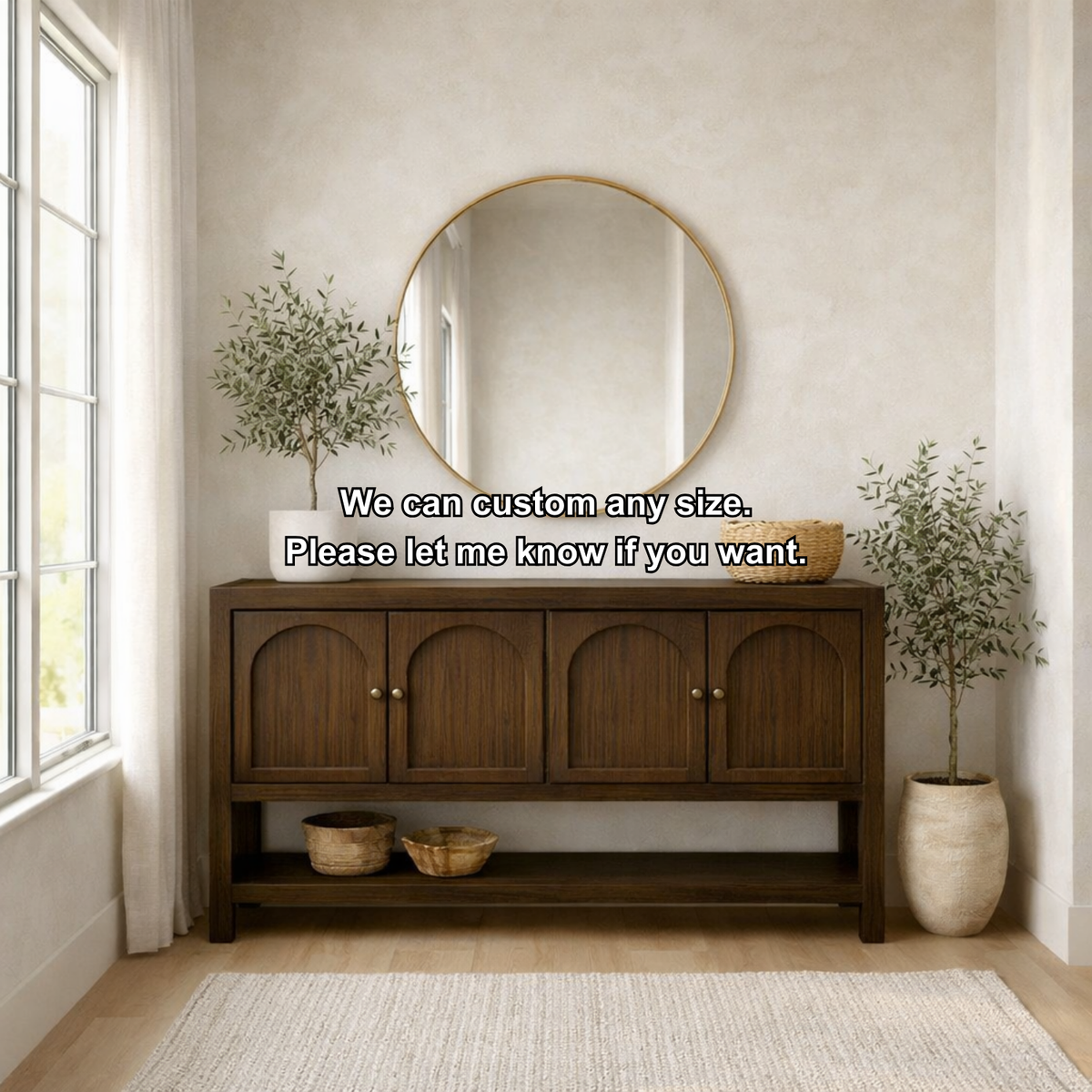 Solid Wood Console Table with Arched Doors – Rustic Storage Sideboard - view 7 of 7
