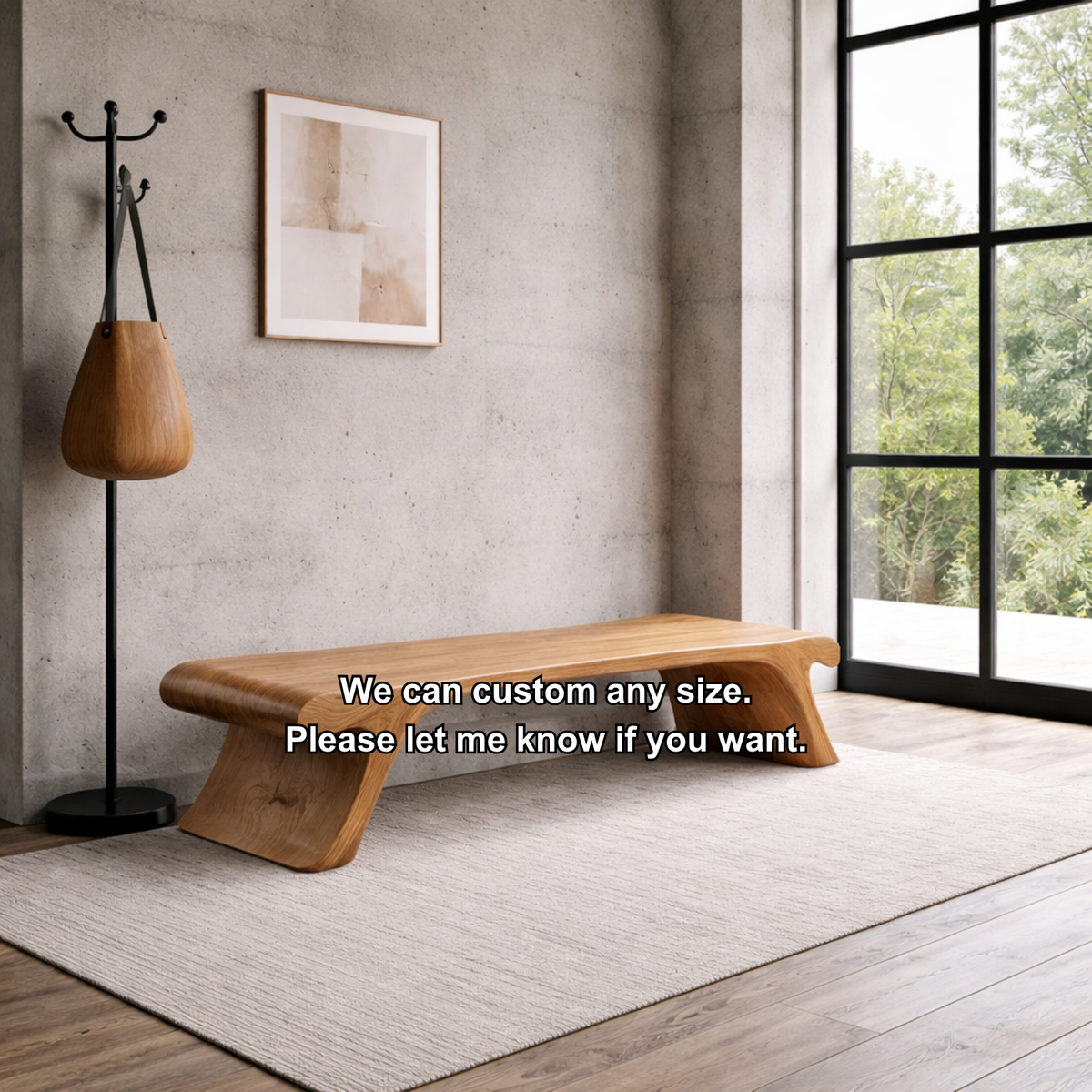 Solid Wood Entryway Bench Low Profile Sculptural Design Modern Minimalist Seating - view 7 of 7