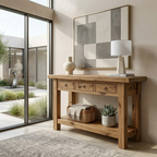 Solid Wood Console Table with Drawers and Shelf – Rustic Farmhouse Entryway Table - view 1 of 7