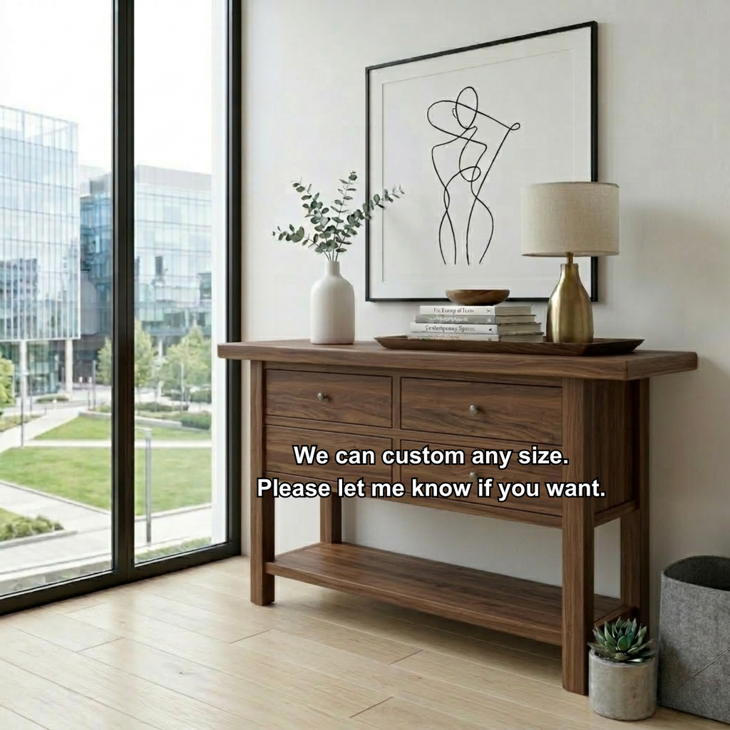 Solid Wood Console Table with 4 Drawers and Shelf – Rustic Entryway Storage Table - view 7 of 7