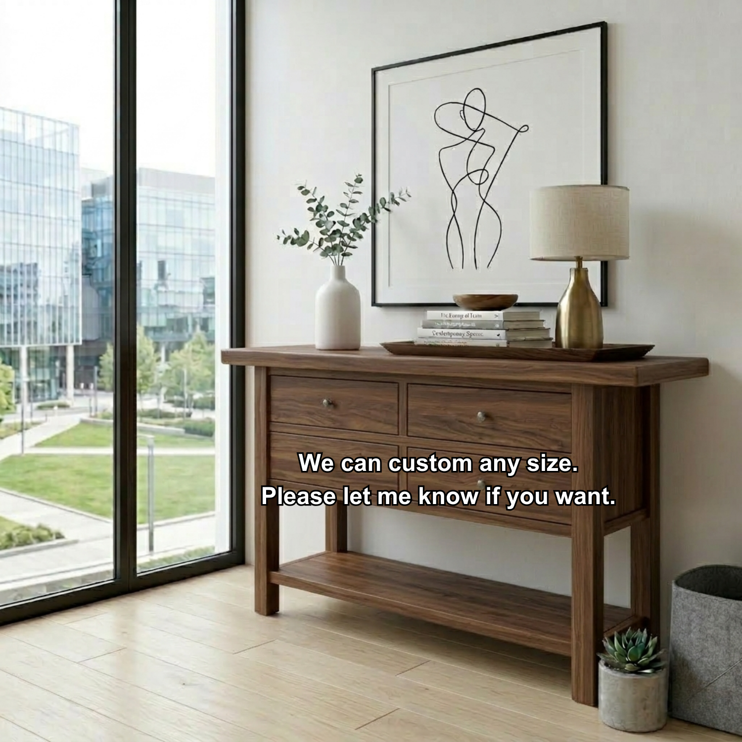 Solid Wood Console Table with 4 Drawers and Shelf – Rustic Entryway Storage Table - view 7 of 7