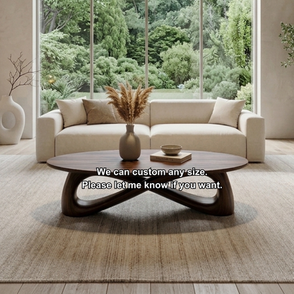 Solid Wood Round Coffee Table with Sculptural Base – Modern Living Room Table - view 7 of 7
