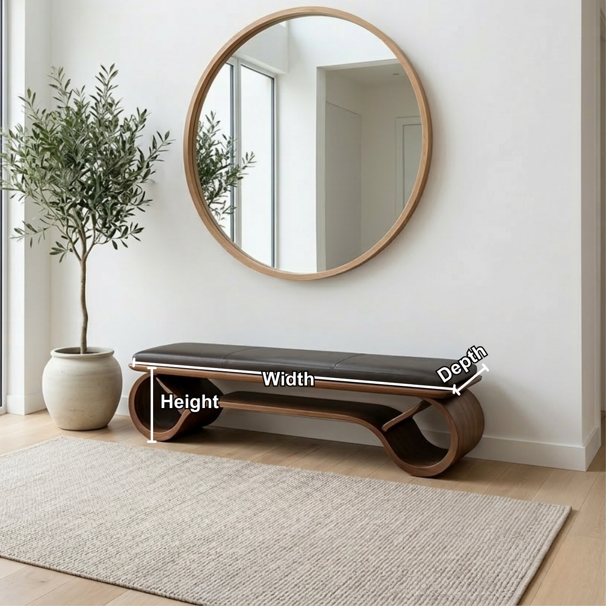 Wave Curve Solid Wood Entryway Bench with Sculptural Base – Modern Organic Style - view 5 of 7