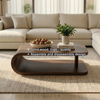 Modern Solid Wood Coffee Table with Curved Base and Storage Shelf for Living Room - view 9 of 10