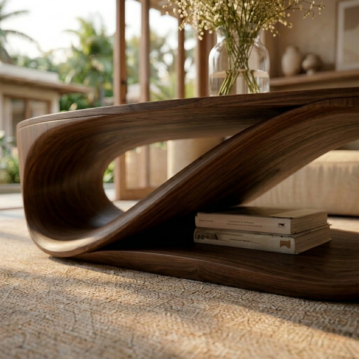 Sculptural Solid Wood Coffee Table with Open Shelf – Modern Organic Living Room Table - view 2 of 8