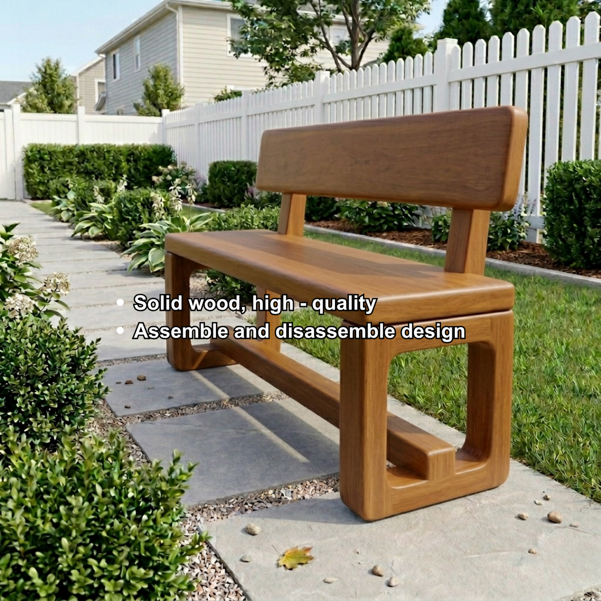 Solid Wood Outdoor Bench with Backrest and Modern Geometric Frame - view 6 of 7