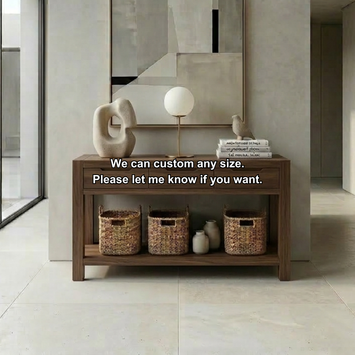 Solid Wood Console Table with Drawers and Shelf – Modern Minimalist Entryway Table - view 6 of 7