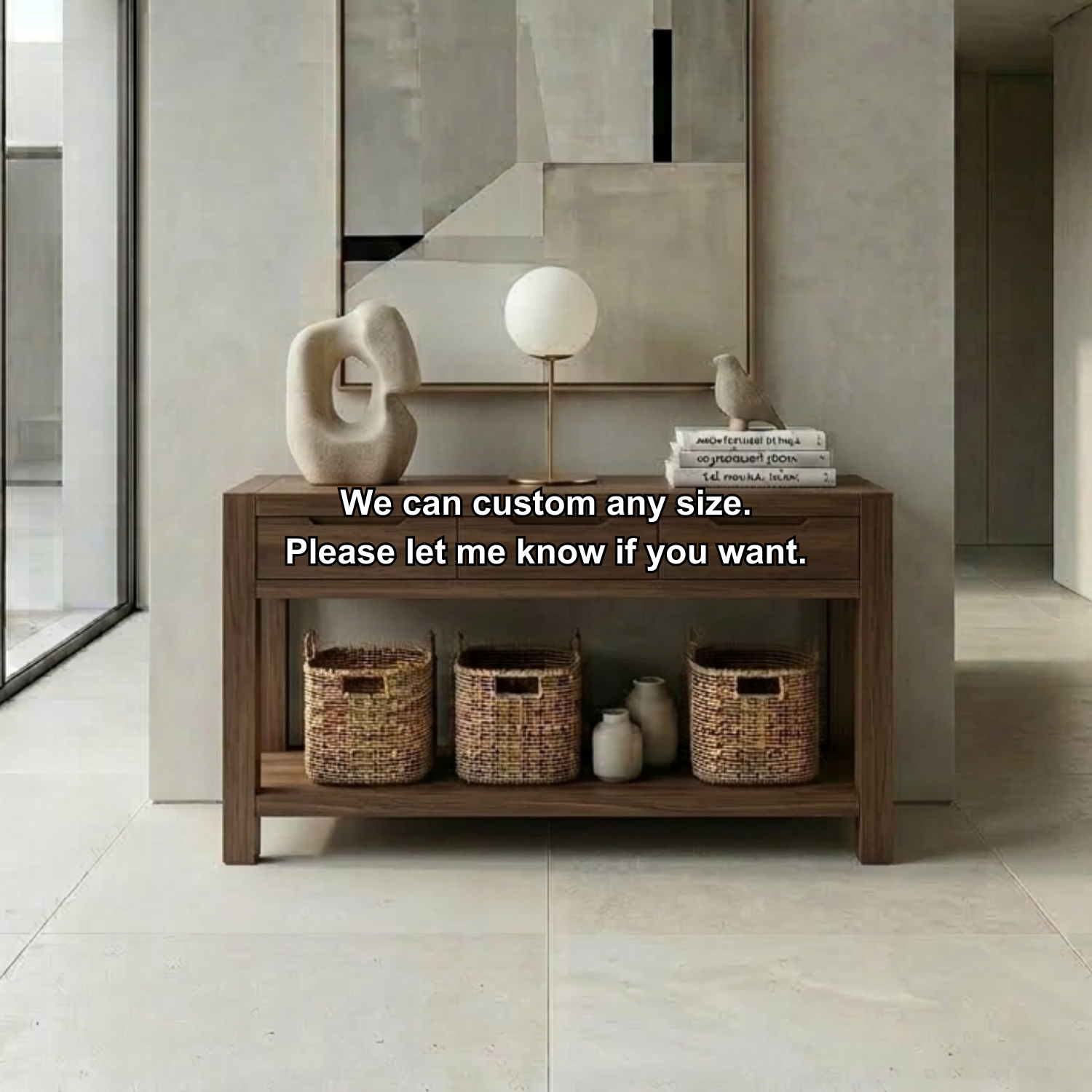 Solid Wood Console Table with Drawers and Shelf – Modern Minimalist Entryway Table - view 6 of 7