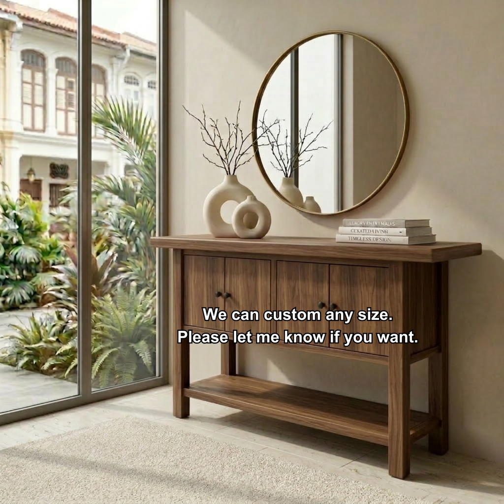 Solid Wood Console Table with Cabinet Doors and Shelf – Rustic Entryway Storage Table - view 7 of 7