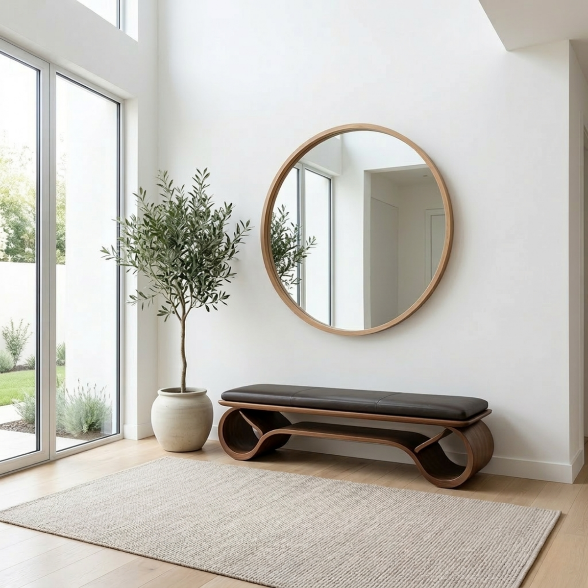Wave Curve Solid Wood Entryway Bench with Sculptural Base – Modern Organic Style - view 1 of 7