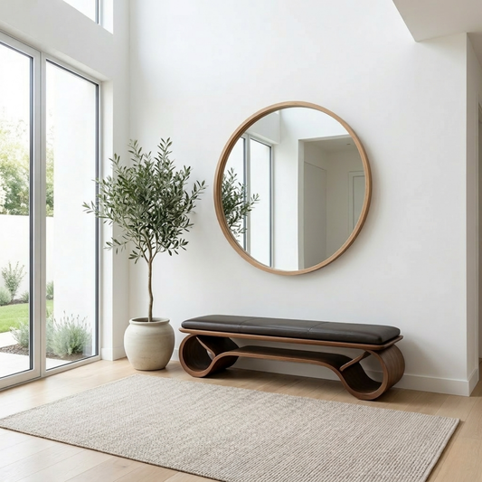 Wave Curve Solid Wood Entryway Bench with Sculptural Base – Modern Organic Style - view 1 of 7