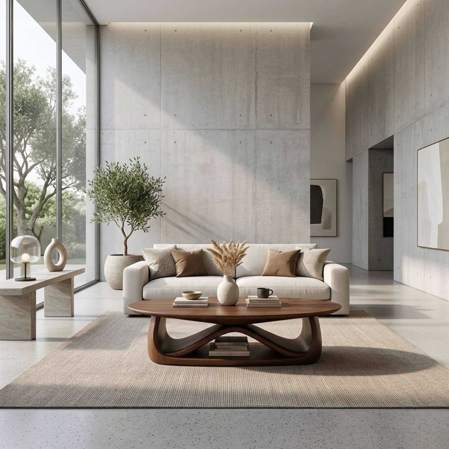 Solid Wood Coffee Table with Sculptural Base – Modern Minimalist Living Room Table - view 1 of 8