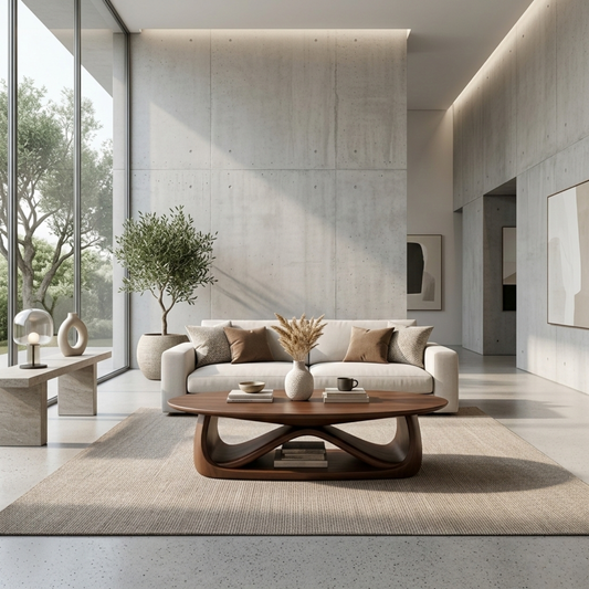 Solid Wood Coffee Table with Sculptural Base – Modern Minimalist Living Room Table - view 1 of 8