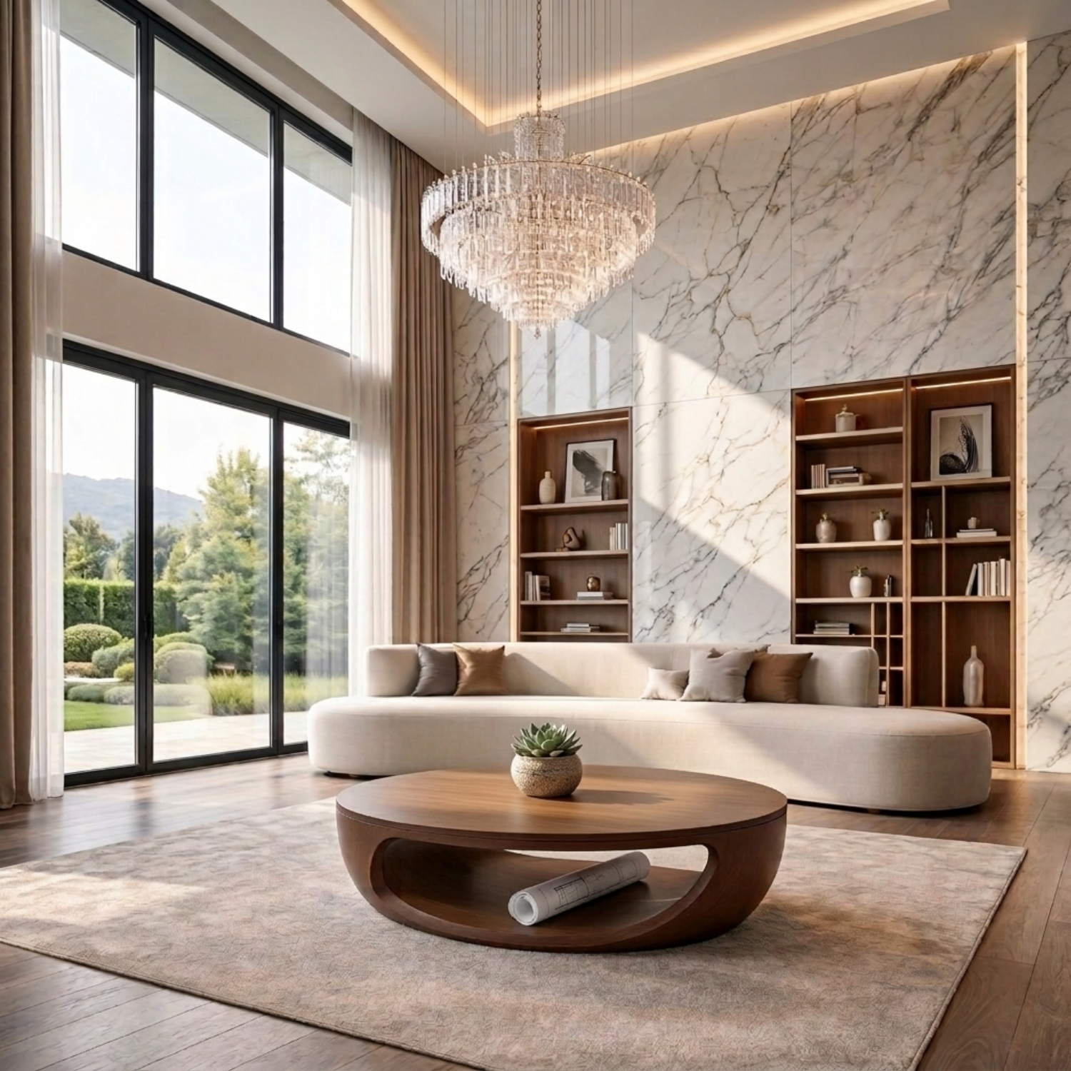Solid Wood Round Coffee Table with Open Base – Modern Sculptural Living Room Table - view 5 of 8