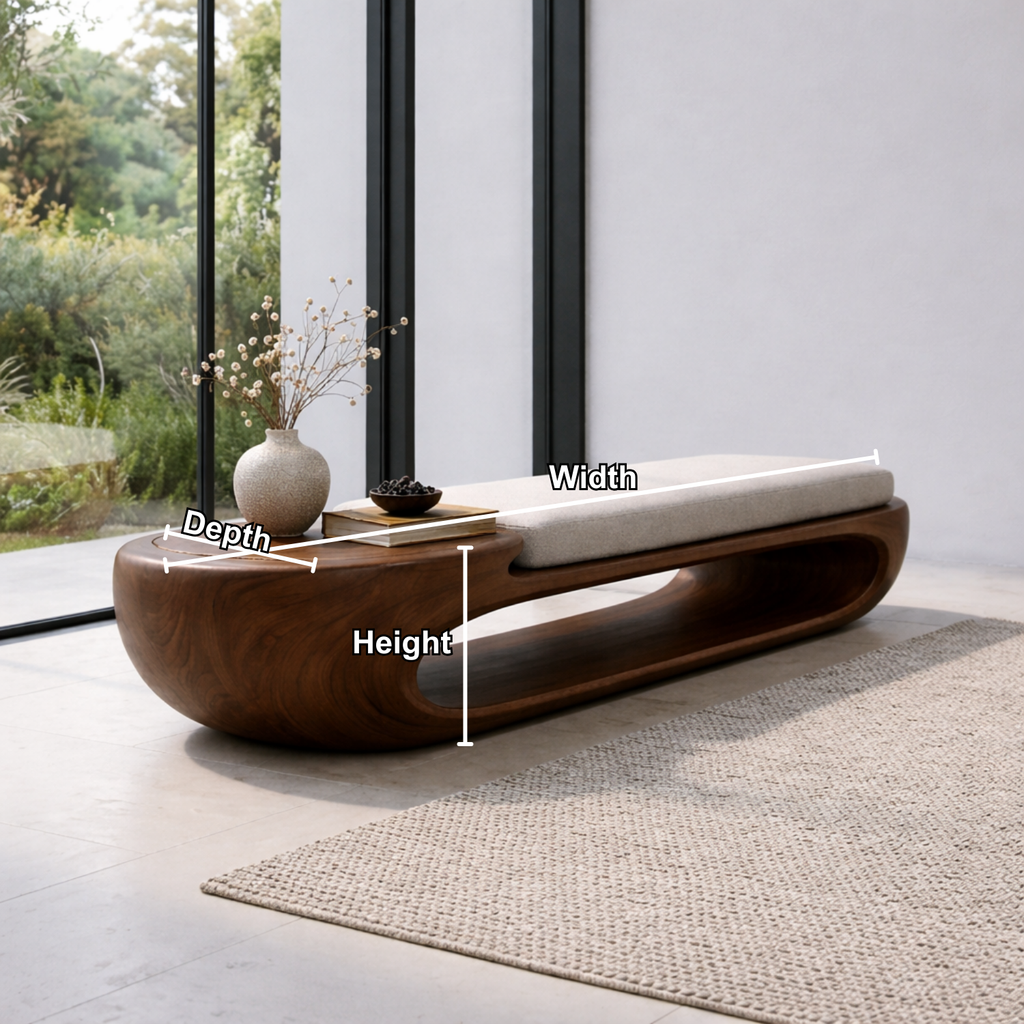 Organic Curved Solid Wood Entryway Bench with Sculptural Open Base Design - view 7 of 9