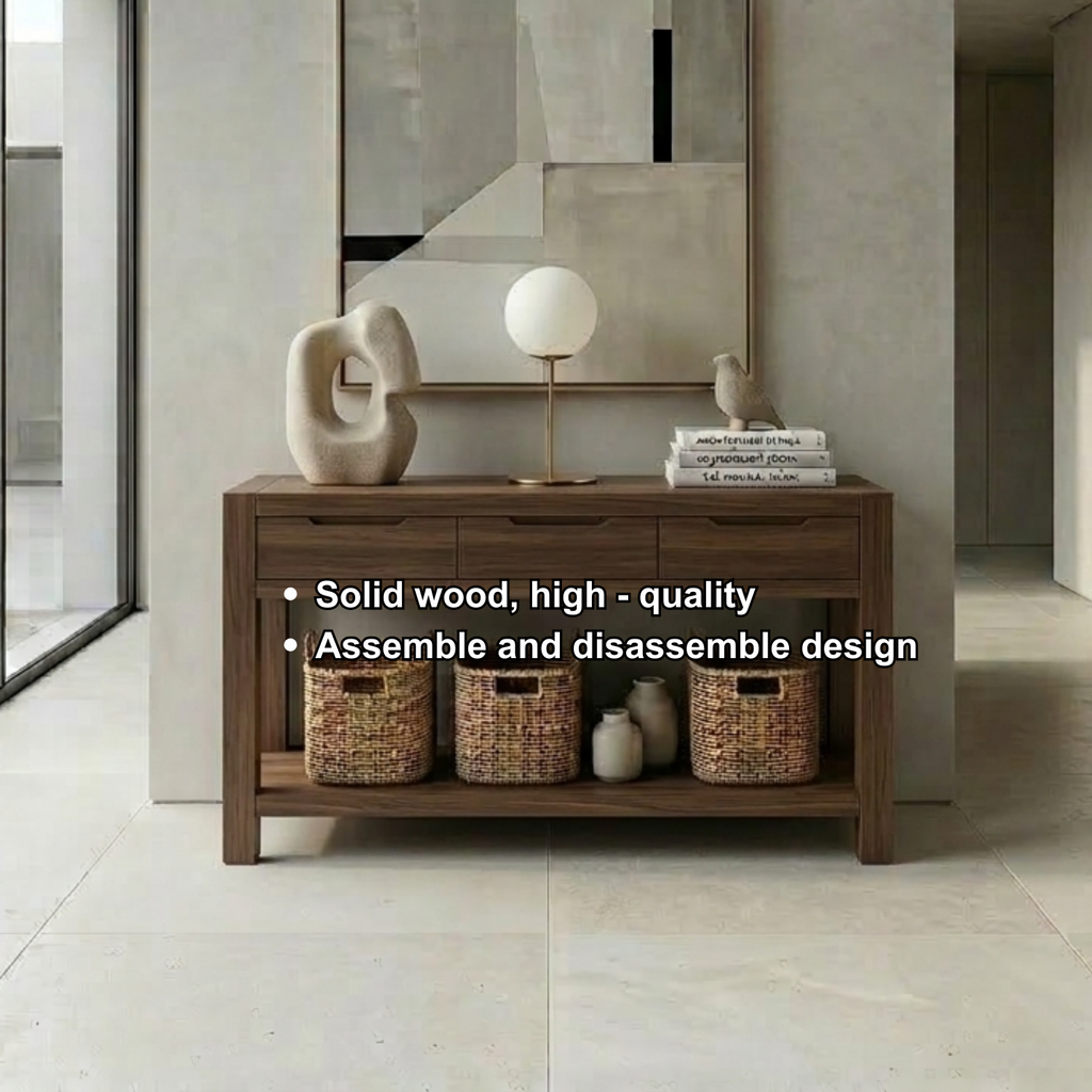 Solid Wood Console Table with Drawers and Shelf – Modern Minimalist Entryway Table - view 7 of 7