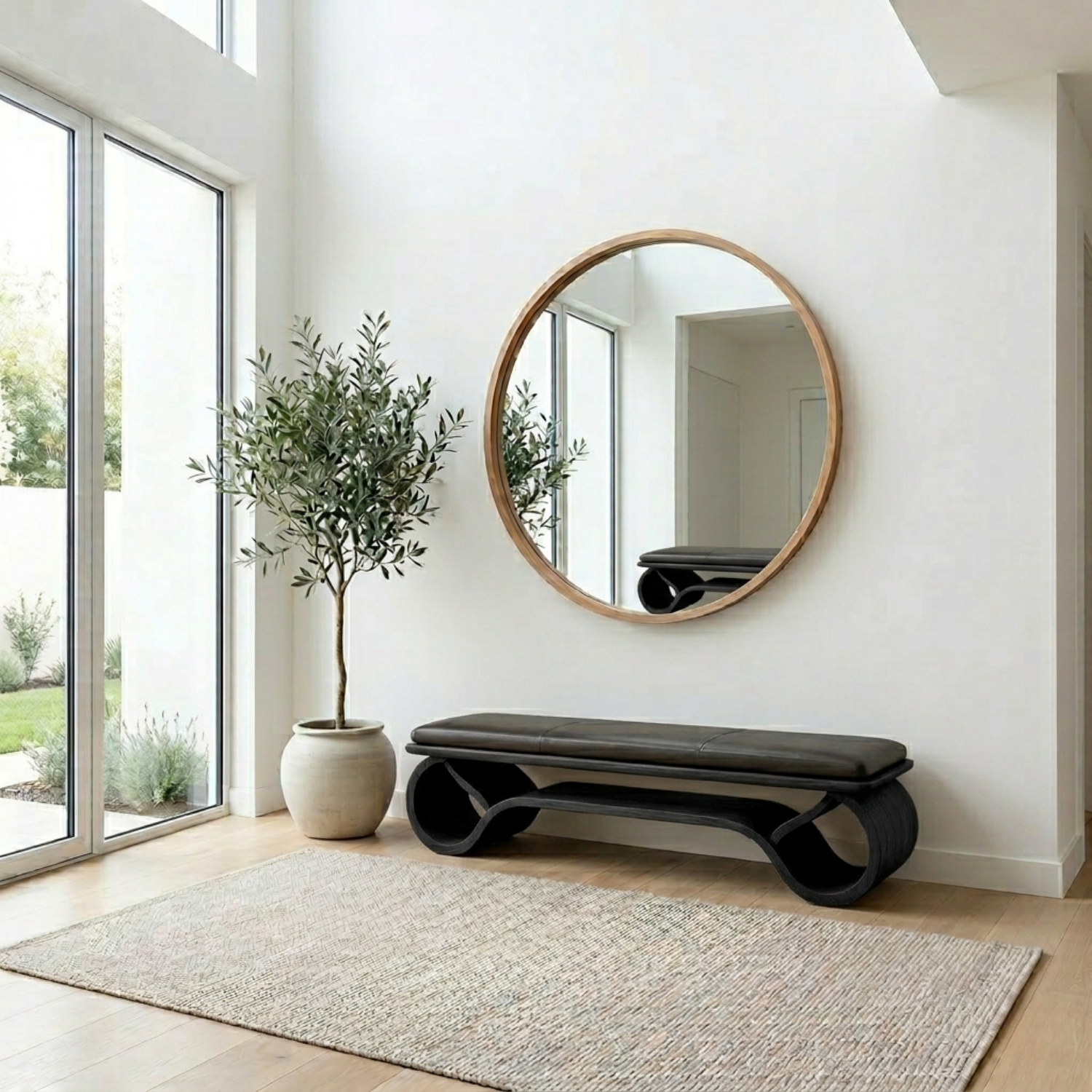 Wave Curve Solid Wood Entryway Bench with Sculptural Base – Modern Organic Style - view 4 of 7