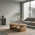 Solid Wood Oval Coffee Table with Shelf – Modern Minimalist Living Room Table - view 7 of 8