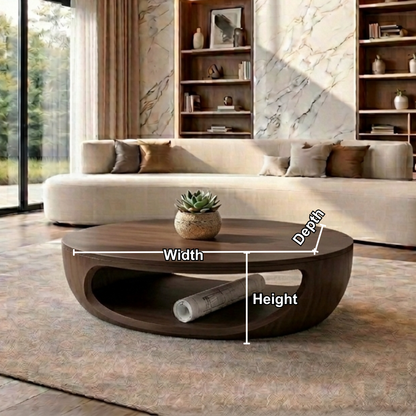 Solid Wood Round Coffee Table with Open Base – Modern Sculptural Living Room Table - view 8 of 8