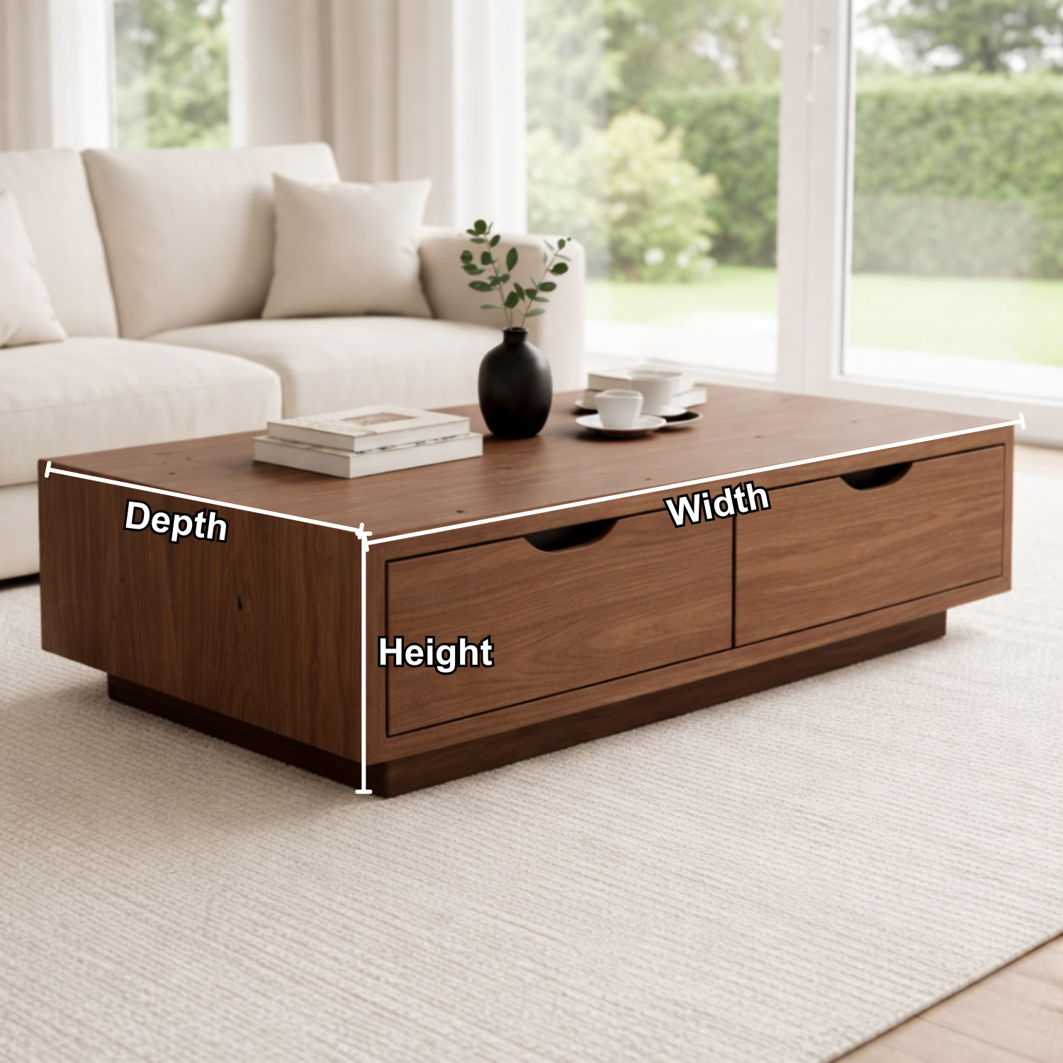 Solid Wood Coffee Table with Storage Drawers – Modern Low Profile Living Room Table - view 7 of 9