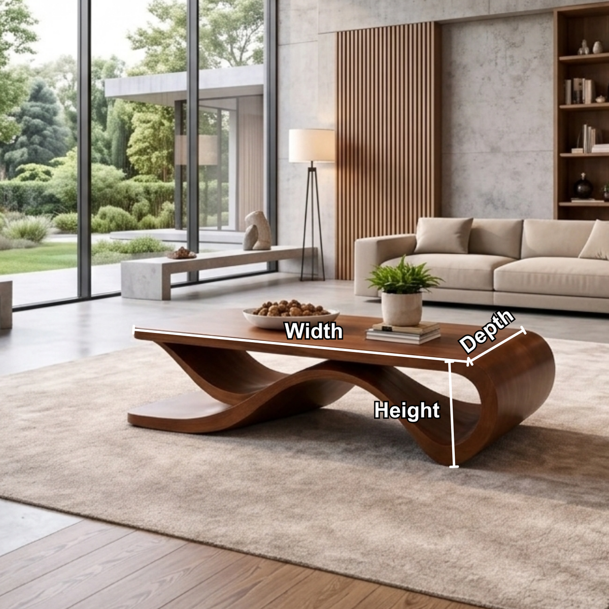 Solid Wood Coffee Table with Wave Sculptural Base – Modern Designer Living Room Table - view 7 of 9