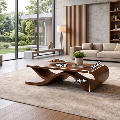 Solid Wood Coffee Table with Wave Sculptural Base – Modern Designer Living Room Table - view 7 of 9