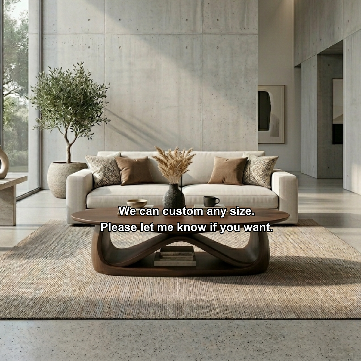 Solid Wood Coffee Table with Sculptural Base – Modern Minimalist Living Room Table - view 8 of 8