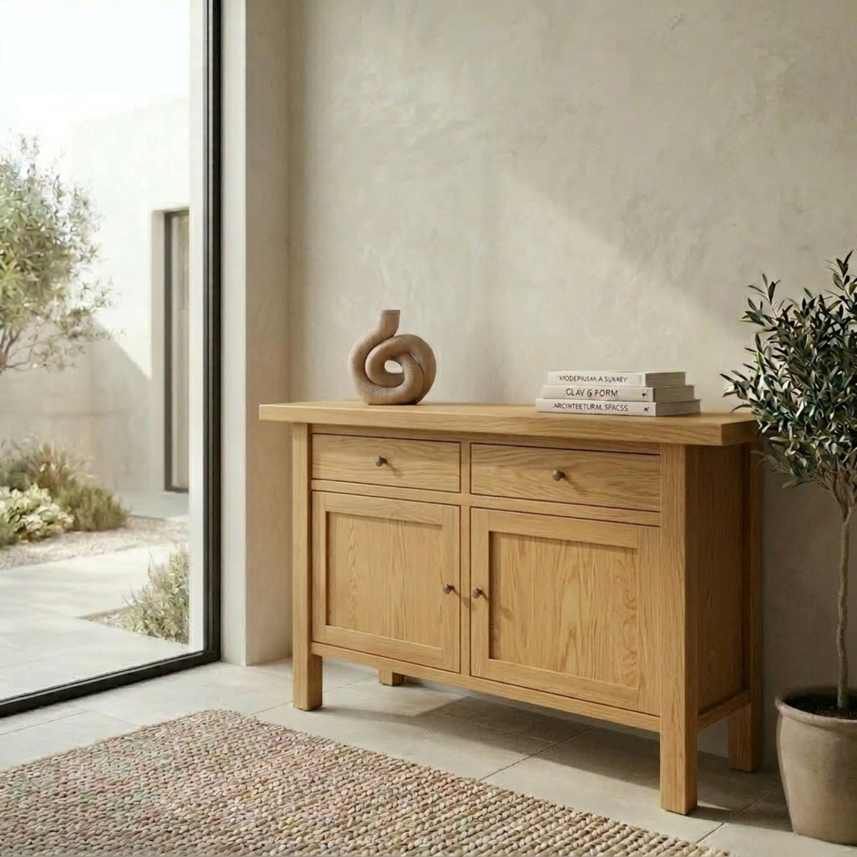 Solid Wood Console Table with Drawers and Cabinet – Classic Modern Entryway Sideboard - view 2 of 7