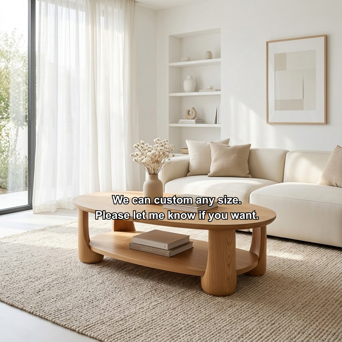 Solid Wood Oval Coffee Table with Shelf – Modern Minimalist Living Room Table - view 8 of 8