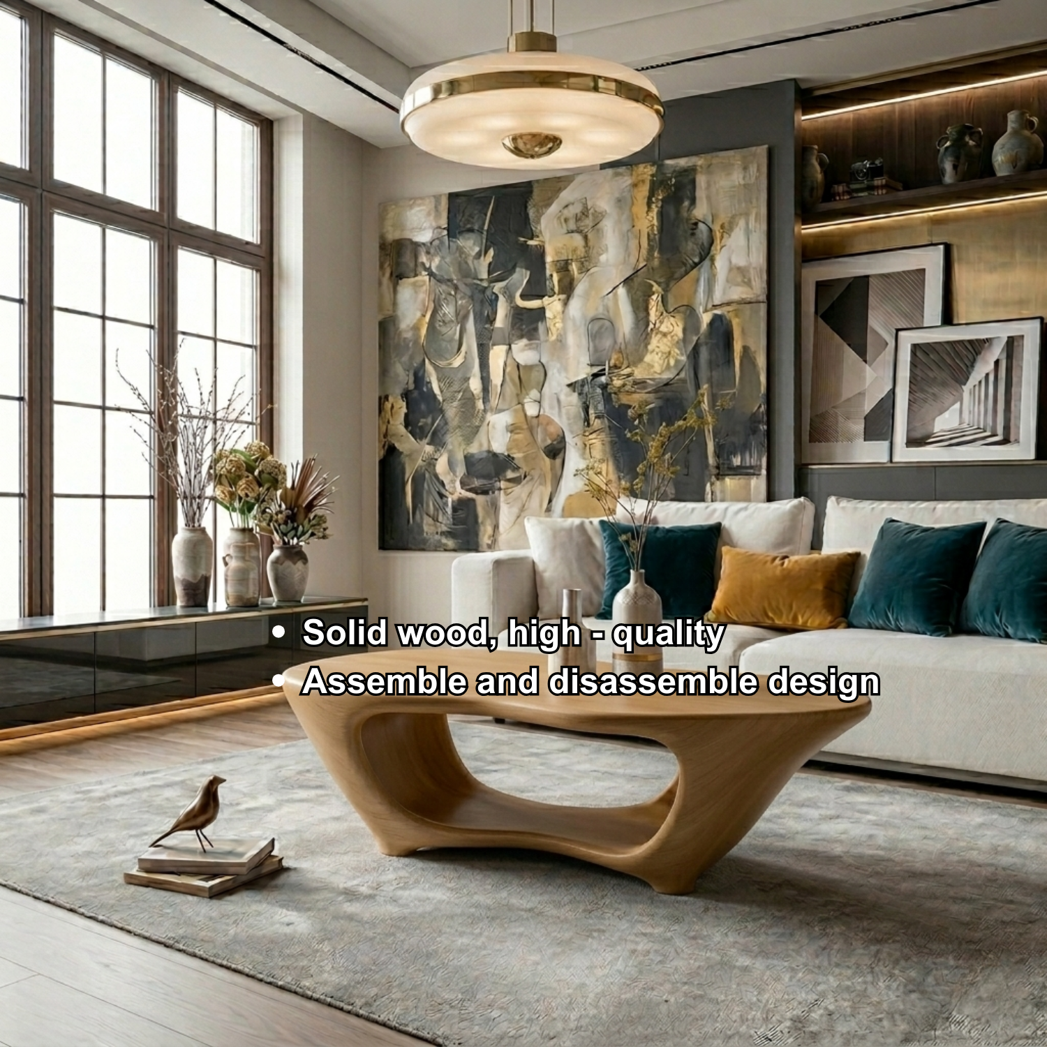 Sculptural Solid Wood Coffee Table – Modern Organic Living Room Center Table - view 8 of 8