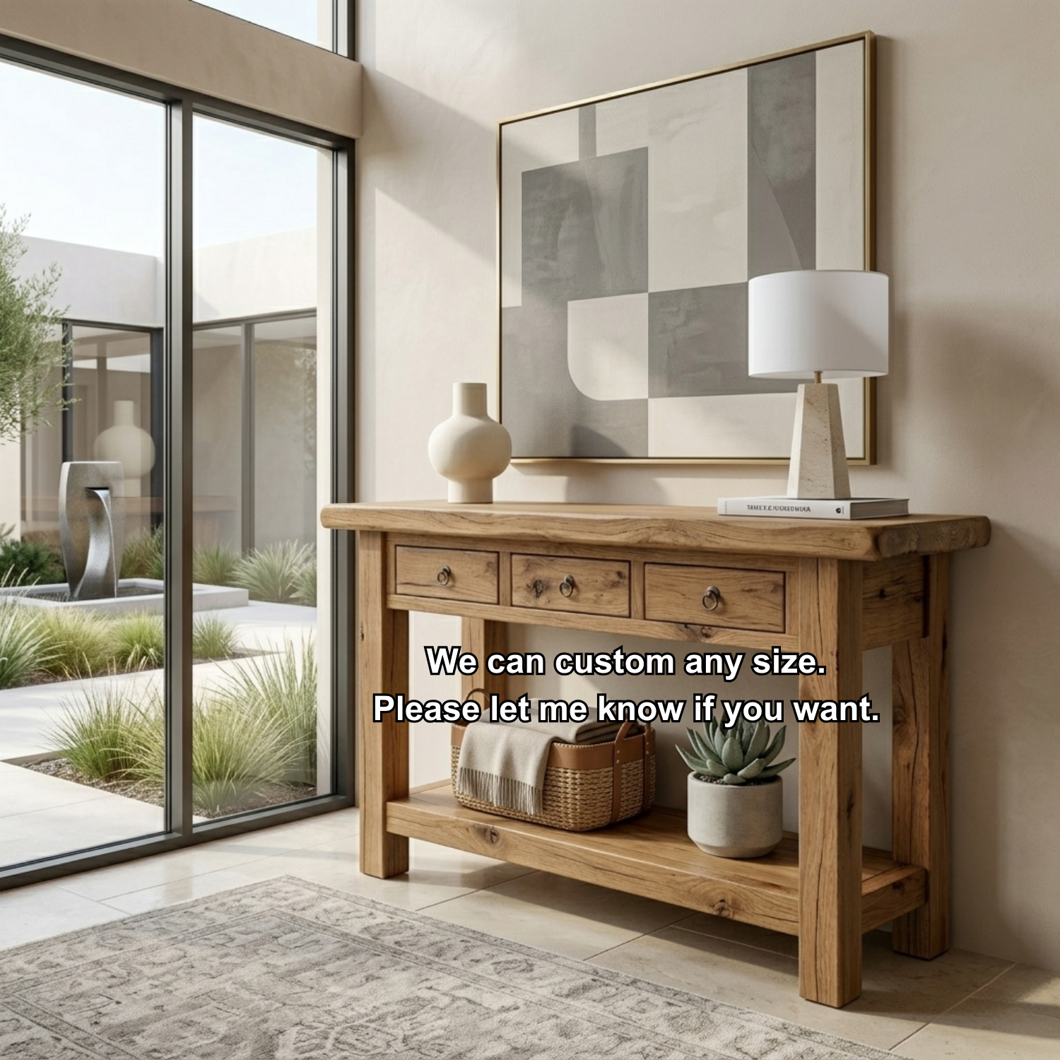 Solid Wood Console Table with Drawers and Shelf – Rustic Farmhouse Entryway Table - view 7 of 7