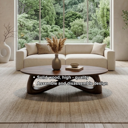 Solid Wood Round Coffee Table with Sculptural Base – Modern Living Room Table - view 6 of 7