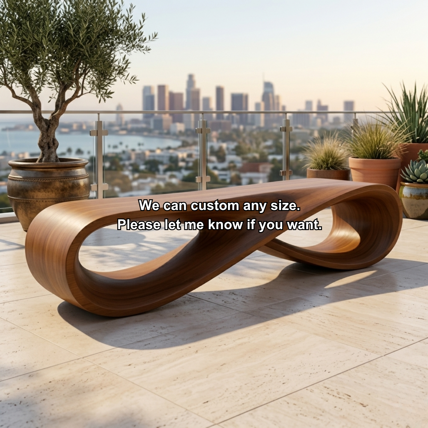 Handcrafted Solid Wood Outdoor Bench – Modern Loop Sculptural Patio Seating - view 7 of 7