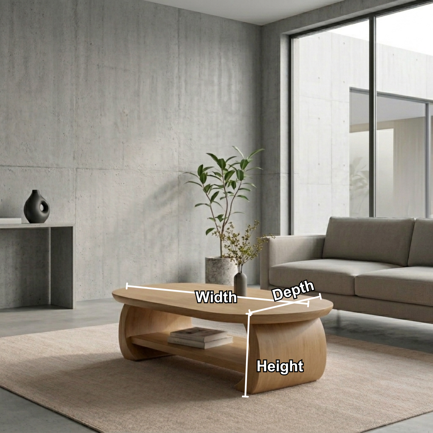 Solid Wood Oval Coffee Table with Shelf – Modern Minimalist Living Room Table - view 6 of 8