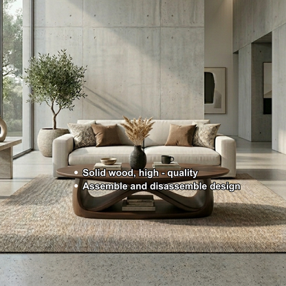 Solid Wood Coffee Table with Sculptural Base – Modern Minimalist Living Room Table - view 7 of 8