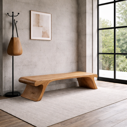 Solid Wood Entryway Bench Low Profile Sculptural Design Modern Minimalist Seating - view 3 of 7