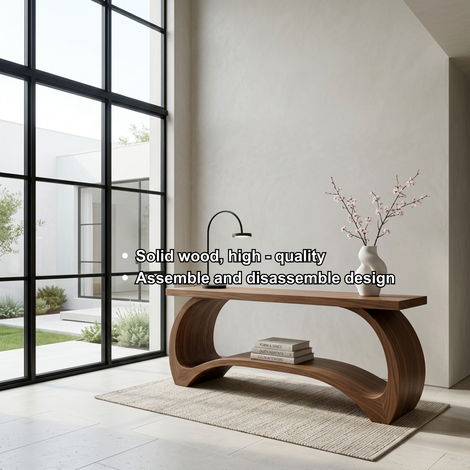 Sculptural Solid Wood Console Table with Curved Base – Modern Statement Entryway Table - view 6 of 7